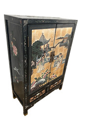 Mid Century Chinese Console Cabinet Double doors, Two Drawers Chinoiserie Carved