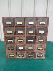 Antique Apothecary Wood Cabinet Bin Nuts, Bolts, Screws 20 Drawers 17″x12″x17″