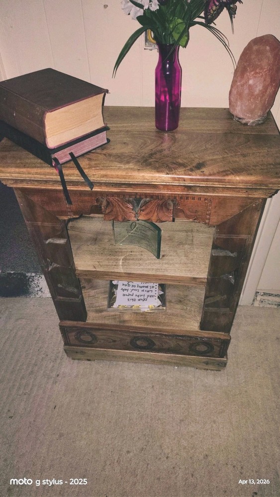 Antique Wooden Base Cabinet with Carvings, 2 Shelves, 1 Drawer, Brown