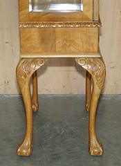 PAIR OF ART DECO CIRCA 1920’S BURR LIGHT WALNUT CLAW & BALL DISPLAY CABINETS