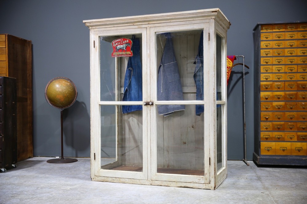 Vintage Antique Apothecary Bakers Cabinet Glass Display Case Country Store wood