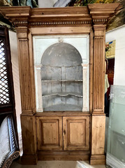 Antique 19th Century American Federal Oak Corner Cabinet with Painted Interior