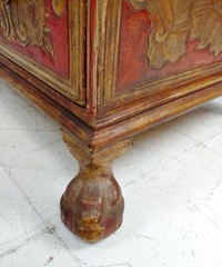 18th century Spanish Baroque Red & GIlt painted Slant front Desk