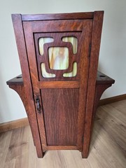Vtg. Arts & Crafts Mission Oak Smoking Cabinet, Nightstand, Antique Lamp stand