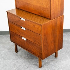 Mid Century Modern China Cabinet Hutch Bassett Walnut Drop Desk Vintage Drawers
