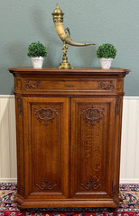 Antique French Double Door Cabinet Cupboard Carved Honey Oak Drawer early 20th
