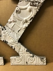 Decorative Salvaged Tin Ceiling 16″ Patchwork Shabby White Letter K Old 225-26B