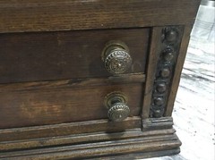 Antique “CLARK’S ONT” Oak Spool Cabinet, 4 Drawers, Slant top desk.  EXC COND
