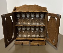 Antique Apothecary Mini Cabinet – Bathroom Pharmacy Wall Shelf w Doors & Bottles