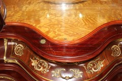 Signed J.Groschkus Abalone & Mother of Pearl Figural Bronze Bowed Glass Vitrine