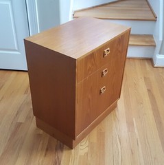 Vintage Teak Cabinet Made in Denmark Three Drawers Sculpted Pulls Lovely Design!