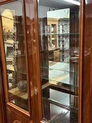 French Empire 2 Door Cabinet w Glass Shelves Inlaid Designs