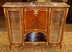 Marble Top French Ormolu Kingwood Inlaid Marquetry Vitrine Attributed To Linke