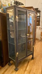 Antique 1920s Beveled Glass Double Door Iron Medical Cabinet