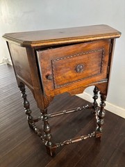 Antique 20s Jacobean Revival Gothic Copper Lined Wood Humidor Cabinet Side Table