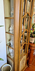 Large 77″ Hand Painted Maple? Wood Glass Display Cabinet Case 3 Shelf Ornate HTF