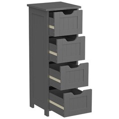 Slim Wood Bathroom Sideboard 4 Drawers Gray Narrow Storage Cabinet Toilet Paper