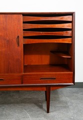 Mid Century Danish Modern Credenza Highboard Bar Sideboard Denmark Teak Drawers