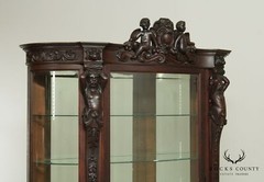 Horner Antique Oak Figural Carved Beveled Glass China Cabinet