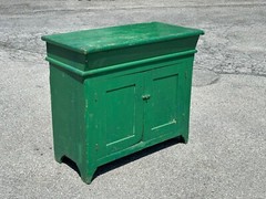 antique dry sink old green paint PA folk art 1800s primitive softwood cabinet