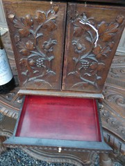 Antique BLACK forest wood carving cabinet drawers rare 19thc Germany