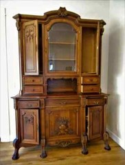 Antique French Renaissance Ornate Carved Oak Botanical Cabinet Cupboard