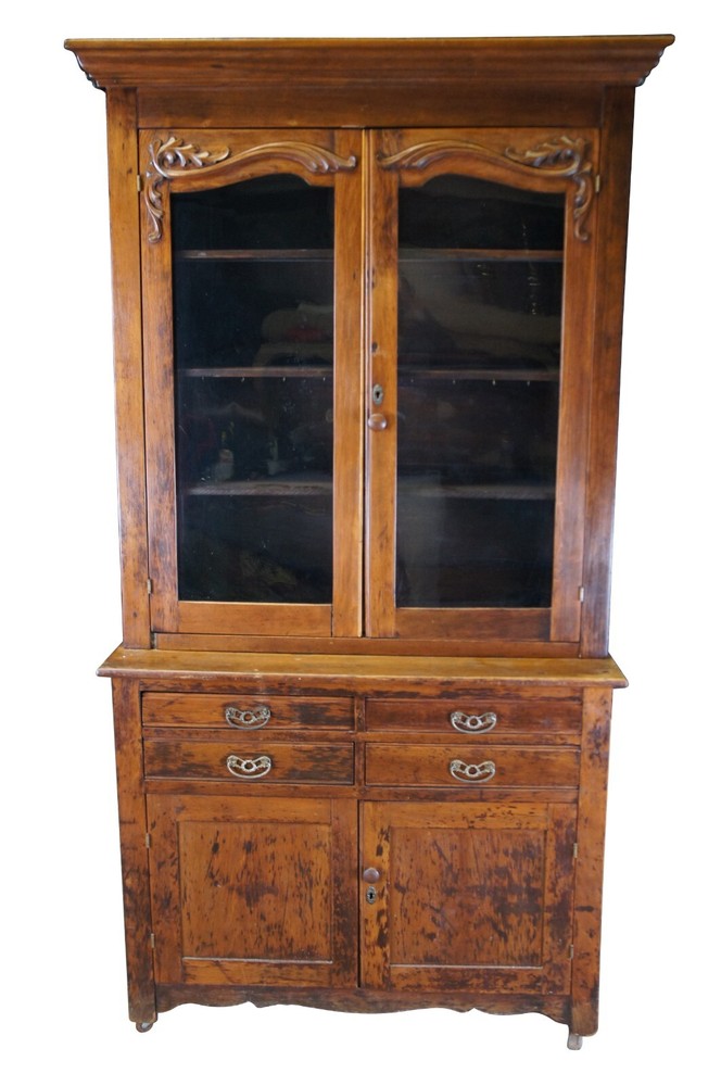 Antique American Victorian Oak Stepback Hutch Display China Cabinet Bookcase 85″