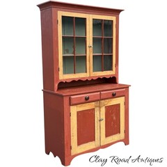 antique dutch cupboard step back cabinet old paint 1800s small size