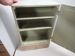 Antique Wood Medicine Cabinet with Drawer Chippy Paint Mirror Farmhouse