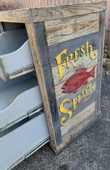 Vtg Heavy Duty Storage Cabinet Handmade Wood Chest Drawers Painted Fish Coastal