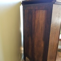 Antique Oak Bookcase China Cabinet – Single Door- Wavy Glass – Paw Feet