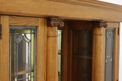 Arts & Crafts Antique Oak Display Bar Cabinet Leaded Glass #56542