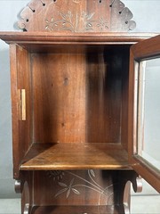 19thC Antique VICTORIAN Era EASTLAKE Old CARVED Flower WALNUT Wall CURIO CABINET
