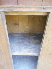 ANTIQUE PRIMITIVE GRAIN PAINTED OPEN TOP STEPBACK CUPBOARD