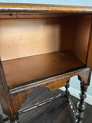 Antique 20s Jacobean Revival Gothic Copper Lined Wood Humidor Cabinet Side Table
