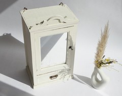 Antique Shabby Chic Wooden Wall Cabinet with Mirror in White Colour, Distressed