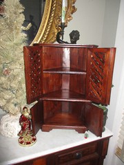 Antique Rare Early American Miniature Mahogany Salesman Sample Corner Cabinet