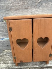 Vintage Wood Wall Mount Cabinet with Heart Cut Outs On Doors Country Farm 🔥