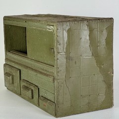 A Primitive Vintage Handmade Multi Compartment Wood Cabinet In Military Green