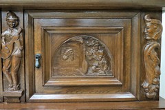 Vintage French China Cabinet – Carved Bruegel Style With Acorn Feet – Two Pieces