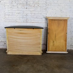 Vintage Neoclassic Revival Blonde Oak Demilune Cabinet or Console and Mirror
