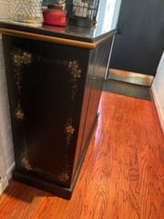 Black with Black Marble Top Oriental Bar Cabinet 17D”x45Wx42H. Plenty of storage
