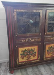 Antique German Hand Made & Painted Shrunk Bar Cupboard Hutch w/ Original Key
