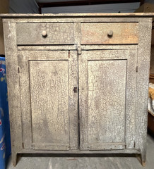 Primitive Jelly Cabinet / Cupboard 44″ x 47.5″ Original Grey/Green Paint