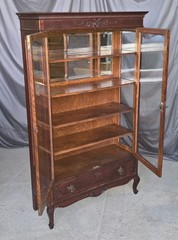 Antique Fancy Oak China Cabinet double door