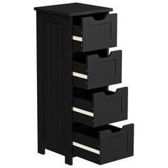Bathroom Floor Cabinet Wood Free Standing Storage Organizer w/ 4 Drawers Black