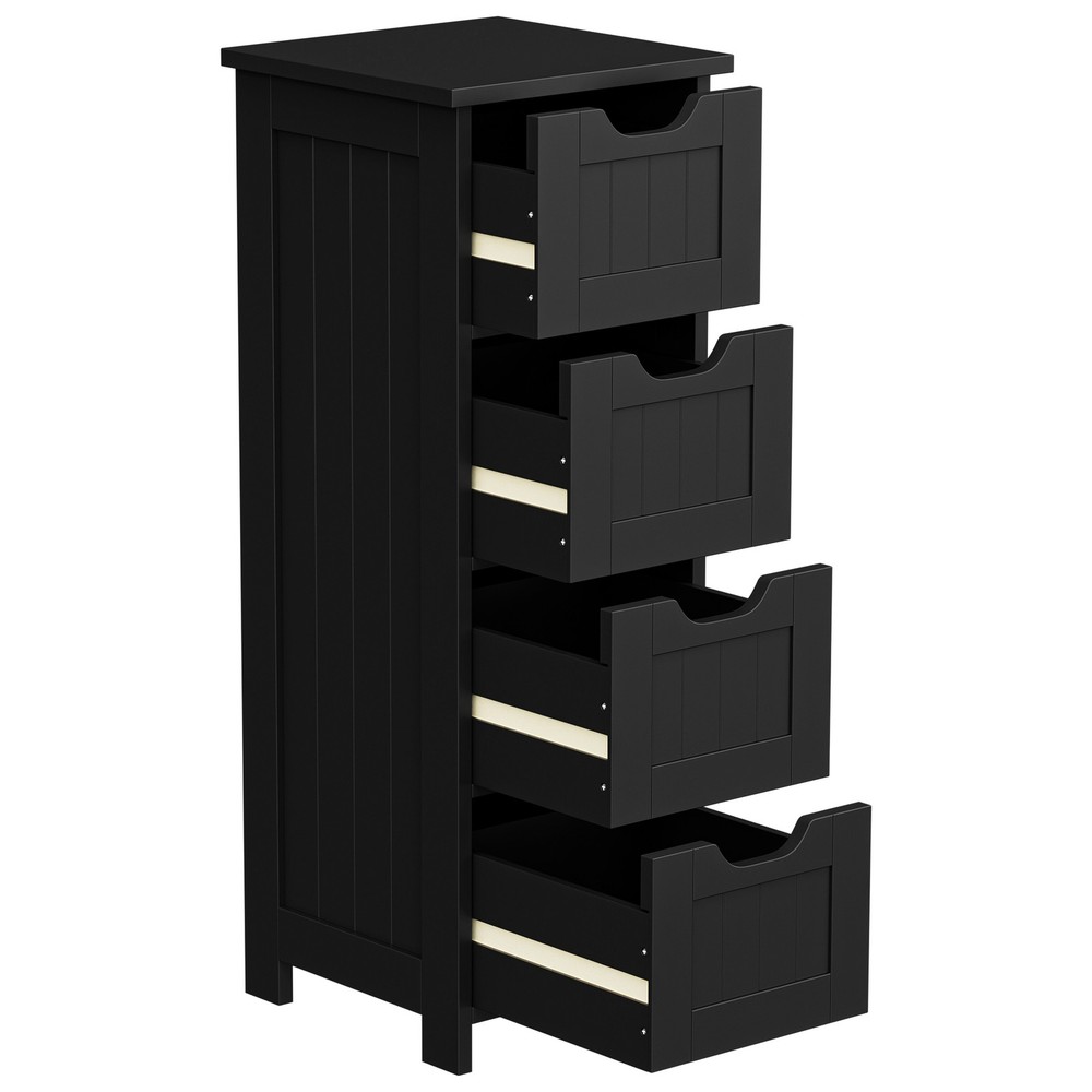 Bathroom Storage Cabinet Side Cabinet with 4 Drawers Entryway Cupboard Black