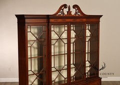 China Cabinet Display Bookcase with Carved Pediment and Silk Backing