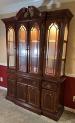 Vintage Ethan Allen Lighted Mahogany Breakfront China Cabinet