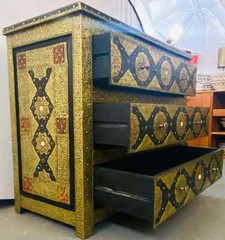 Palatial Hollywood Regency Commode, Chest, Nightstand in Brass and Ebony, a Pair